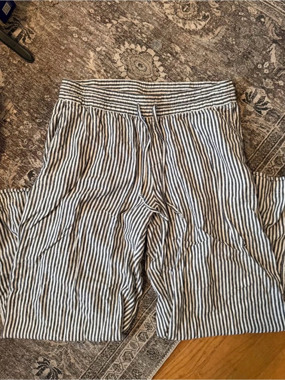 Striped Drawstring Linen-Blend Pants